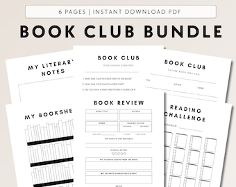 Minimalist Book Club Discussion Bundle | Printable Book Review Questions | Reading Group | Bookclub Host | My Bookshelf | Reading Challenge