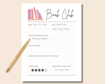 Book Club Printable | Book Discussion Question Guide | Book Review | Modern Reading Group | Bookclub Host Idea | Instant Download