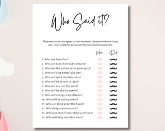 Who Said It Baby Shower Game,Printable Party Idea,Gender Reveal Game,Instant Download,Party Idea,Modern,Minimalist,Who Said It,Mom Or Dad