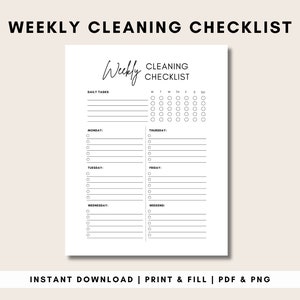 Minimalist Printable Weekly Cleaning Checklist | Instant Download Cleaning Planner | ADHD Home Checklist | Chore Template | Cleaning Chart