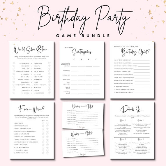 Printable Birthday Games for Her | Bday Game Bundle | Birthday Girl | Adult 21st 30th 40th 50th 60th | Ladies Night | Minimalist | Modern