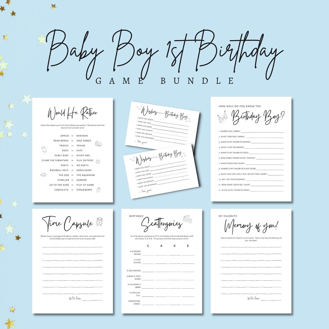 First Birthday Games Baby Boy 1st Bday Party 1st Birthday Printable ...