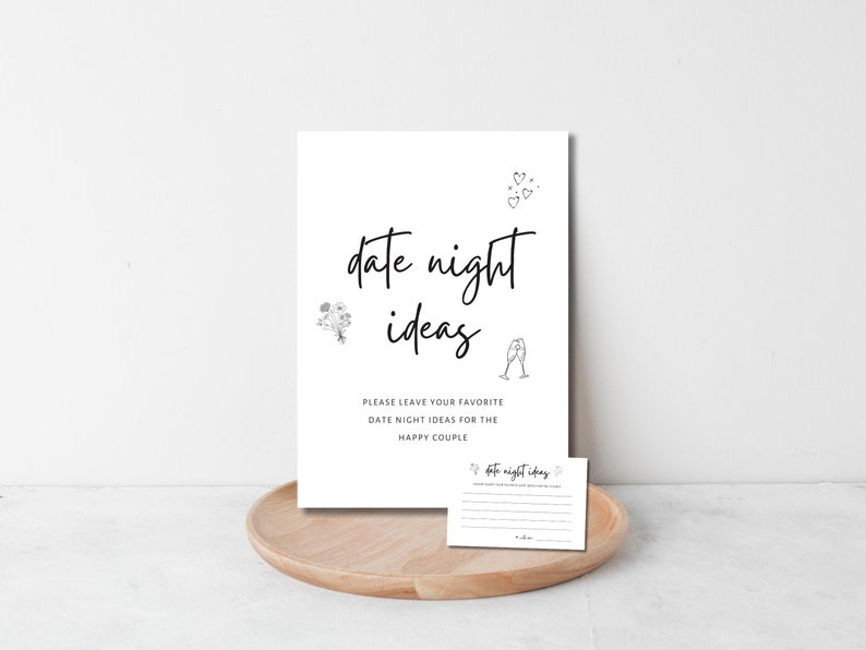 Date Night Ideas-kaart en bord: afdrukbaar verlovingsfeest (digitale download) afbeelding 1