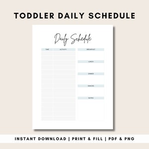 Printable Babysitter Schedule | Caretaker | Printable | Toddler Daily Schedule | Child Schedule | Nanny Schedule | Minimalist | Kid Schedule
