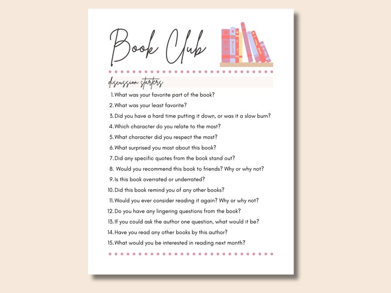 Book Club Discussion Bundle Printable Book Review Questions Journal