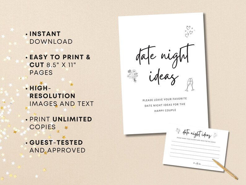 Date Night Ideas-kaart en bord: afdrukbaar verlovingsfeest (digitale download) afbeelding 4