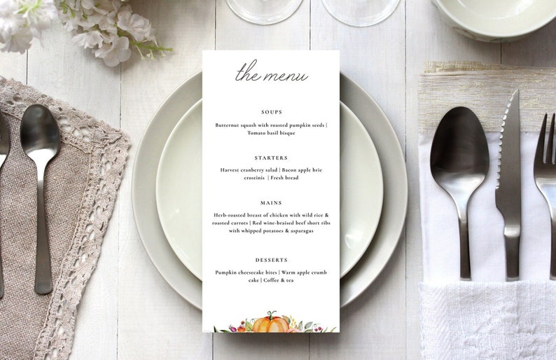 Fall Menu Fall Menu Template Fall Harvest Invitation - Etsy