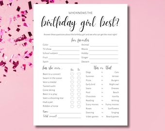 Birthday Girl Trivia Game: Fun Quiz, Printable Party Game (PDF)