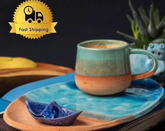 Turkish Coffee Cup Set, Handmade Ceramic Espresso Cups with Saucers, Pottery Demitasse