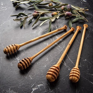 Handmade Olive Wood Honey Dipper: Aegean Kitchen Tool image 3