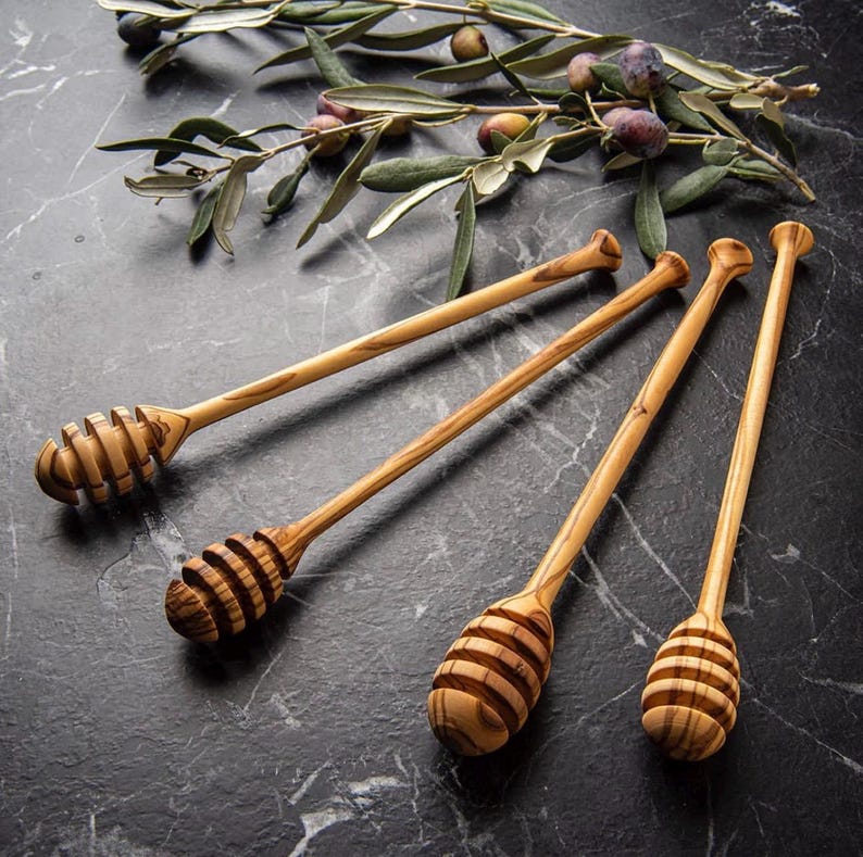 Handmade Olive Wood Honey Dipper: Aegean Kitchen Tool image 3