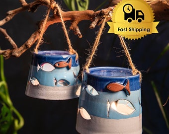 Handmade Ceramic Tealight Candle Holders: Mediterranean Decor, Set of 2