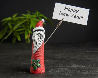 Santa Photo Clip Holder, Christmas Stone Memo Stand, Handmade Card Holder