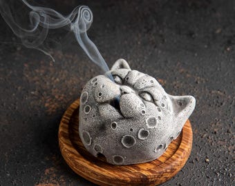 Backflow Cat Incense Burner – Handmade Stone Cat Head Incense Holder, Meditation & Zen Home Decor