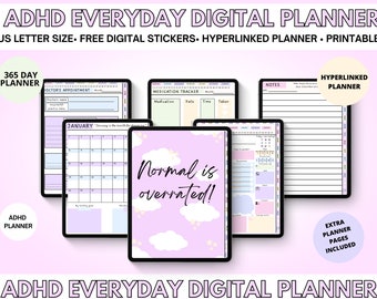 Pastel ADHD Digital Planner, ADHD Planner for Goodnotes, Neurodivergent Digital Planner, Undated Everyday Planner Printable