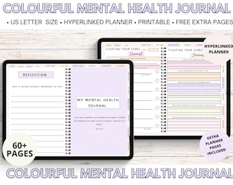 Colourful Digital Mental Health Planner, Digital Mental Health Journal, Mental Health Workbook for Women and Teens