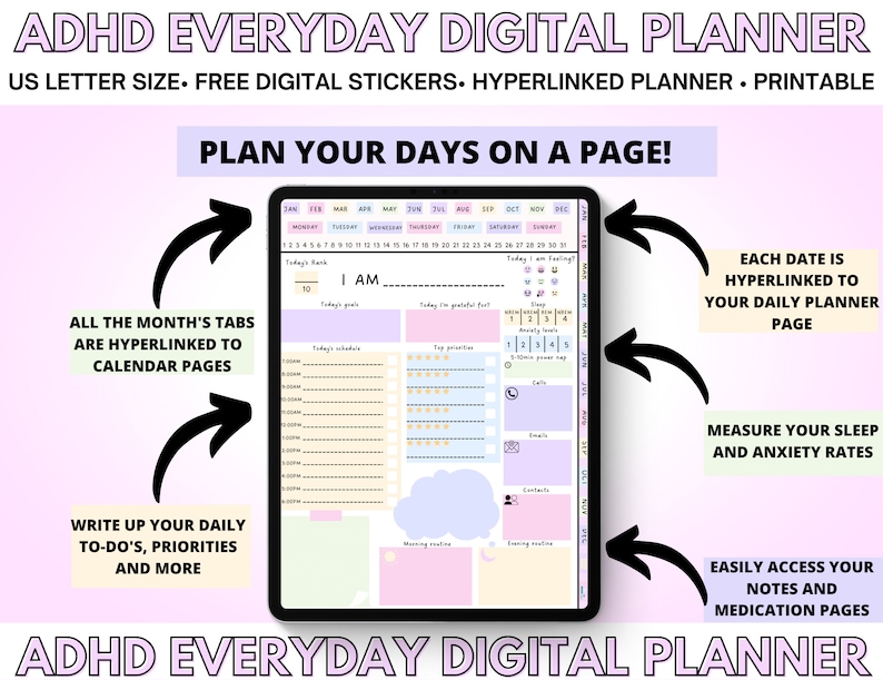Pastel ADHD Digital Planner ADHD Planner for Goodnotes Etsy UK