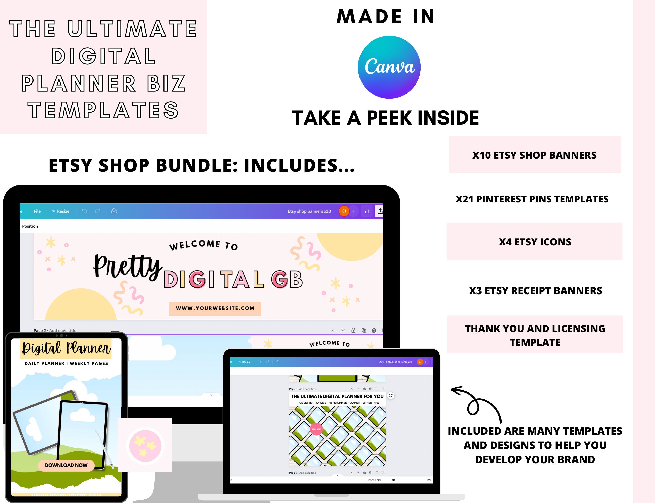 Etsy Digital Planner Shop Bundle, Includes Canva Templates, PLR ...