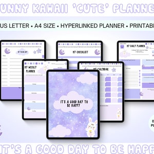 Bunny Kawaii Digital Planner, PDF ADHD Planner,  Kawaii Hyperlinked Planner, Kawaii Planner With Easy Download