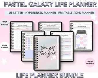 Galaxy ADHD Digital Life Planner, ADHD Digital Planner, ongedateerde alles-in-één Life Planner-bundel met hyperlinked tabbladen