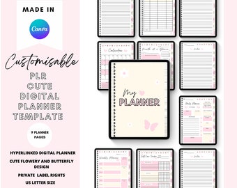 PLR Canva Digital Planner Template, Cute PLR Planner Template, Digital plr Planner, Editable in Canva Perfect for Small Businesses