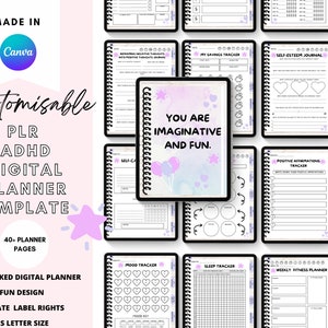 PLR ADHD Canva Planner Template, PLR adhd Planner Template, Digital plr Planner, Editable in Canva Perfect for Small Businesses