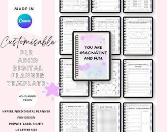 PLR ADHD Canva Planner Template, PLR adhd Planner Template, Digital plr Planner, Editable in Canva Perfect for Small Businesses
