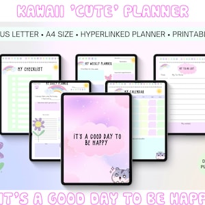Happy Kawaii Digital Planner, PDF ADHD Planner, Hyperlinked Planner, Kawaii Printable With Easy Download