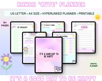 Happy Kawaii Digital Planner, PDF ADHD Planner, Hyperlinked Planner, Kawaii afdrukbaar met eenvoudig downloaden