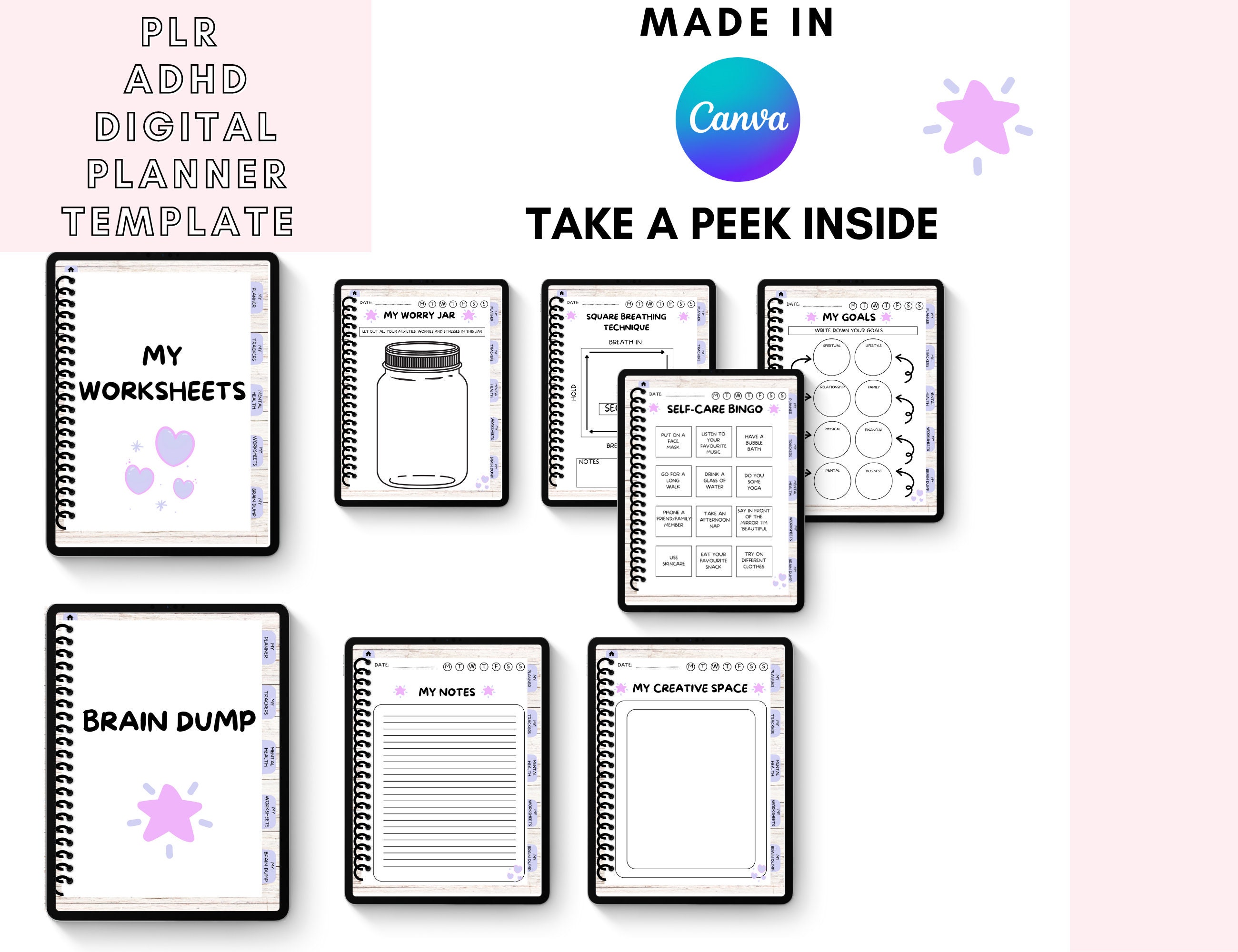 PLR ADHD Canva Planner Template, PLR Adhd Planner Template, Digital Plr