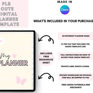 PLR Canva Digital Planner Template, Cute PLR Planner Template, Digital ...