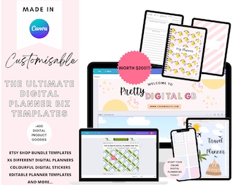 Etsy Digital Planner Shop Bundle, Includes Canva templates, PLR Planners, PLR Digital Planners, Etsy Shop Kit Bundle Templates Branding Kit