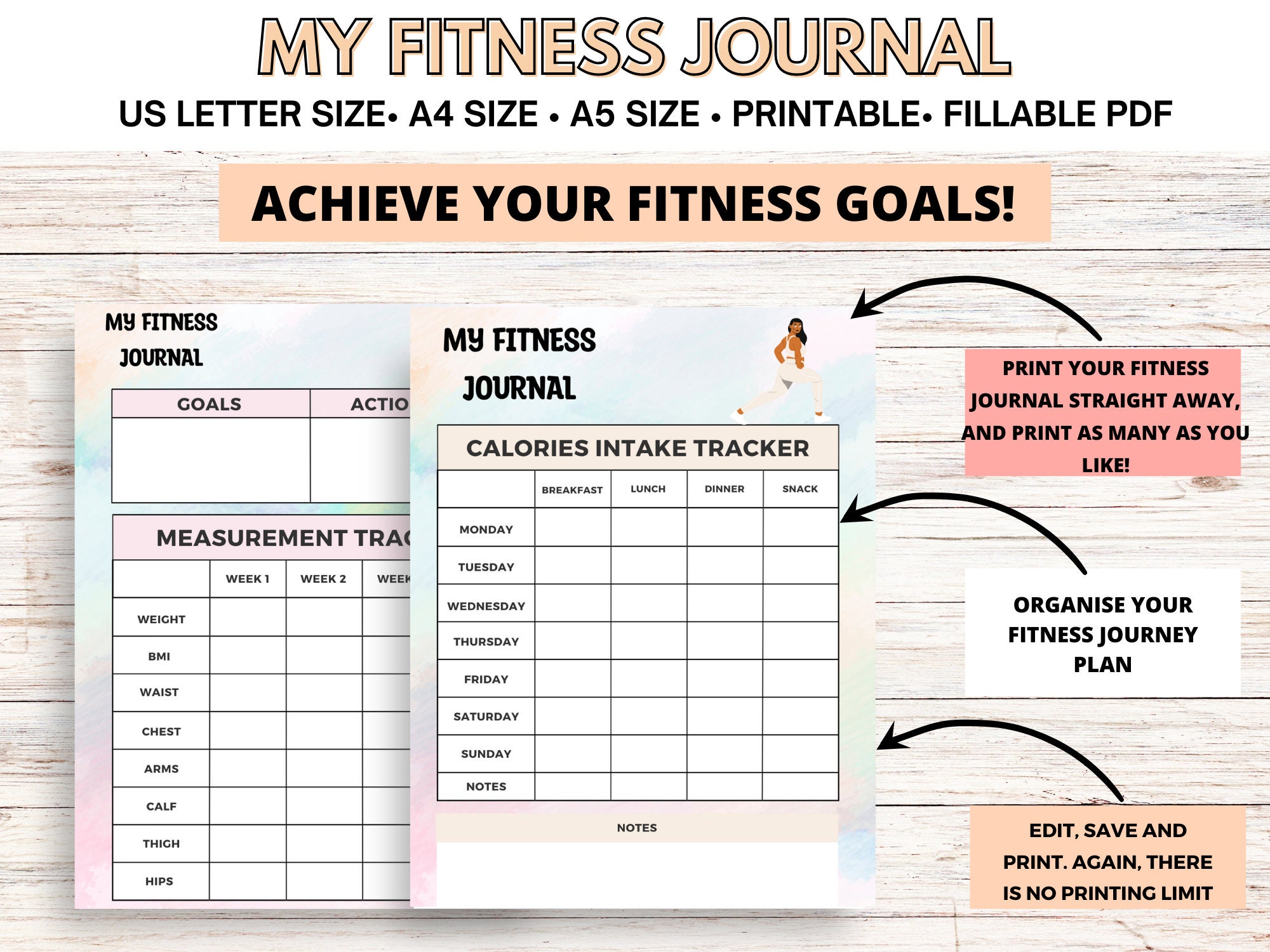 Fitness Planner Printable, Exercise Tracker and Exercise Routine ...