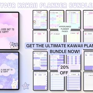 The Ultimate Kawaii Digital Planner Bundle, Kawaii Planner Printable, Cute Hyperlinked planner With Easy Download