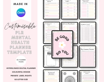 PLR Mental Health Canva Planner Template, PLR Planner Template, Digital plr Planner, Editable in Canva Perfect for Small Businesses
