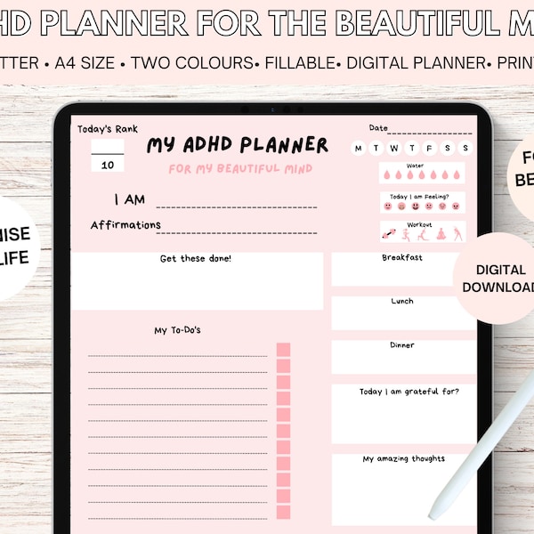 ADHD Daily Planner, ADHD Digital Planner, The Bold and Beautiful Daily Digital Planner, Printable Planner, ADHD Planner Adults