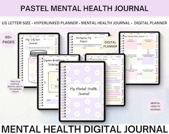 Digital Mental Health Journal Bundle, Anxiety Journal with Worksheets, Self Care Planner, Depression Therapy and Wellness Planner