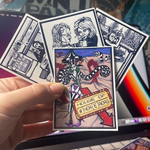 House of (W)hor(e)rors Stickers White | Vinyl | Waterproof | Horror | Horror Movie | Classic Horror | Halloween Stickers | Decal