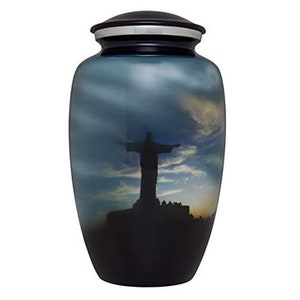 Jesus Funeral Cremation Urn - Cross Catholic Cremation Urn for Human Ashes - Hand Made in Aluminum - Large Size for Adults up to 200 lbs