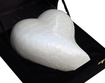 Heart Shaped Cremation Urn – Full Size Adult 210 lbs Funeral Urn with Velvet Storage Box – Handmade Memorial Burial Urn – Large Size