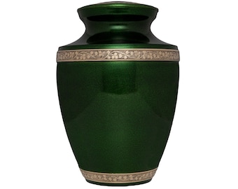 Green Funeral Urn for Human Ashes - Hand Made in Brass - For Cemetery Burial or Niche - Large Size fits Remains of Adults up to 200 lbs