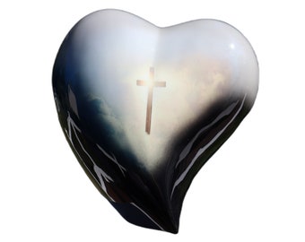 Heart Shaped Cremation Urn – Full Size Adult 210 lbs Funeral Urn with Velvet Storage Box – Handmade Memorial Burial Urn – Large Size