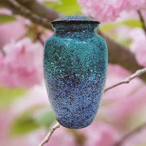 Urna de cremación de vidrio mosaico - Urna funeraria hecha a mano para adultos - Tamaño grande - Obra de arte única - 200 pulgadas cúbicas