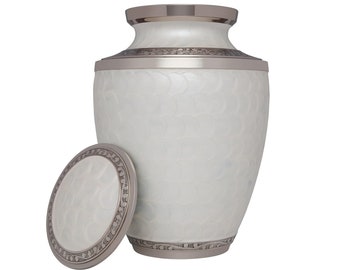 White Funeral Urn Cremation Urn for Human Ashes - Hand Made in Brass - Large Size fits Remains of Adults up to 200 lbs