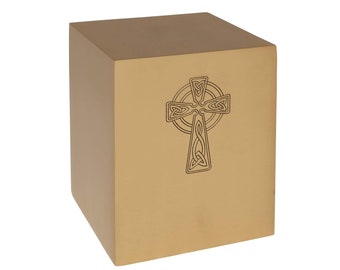 Celtic Cross Cremation Urn by Liliane Memorials-Square Box Cube Funeral Urn for Human Ashes-Large Size for Adults up to 200 lbs - Irish