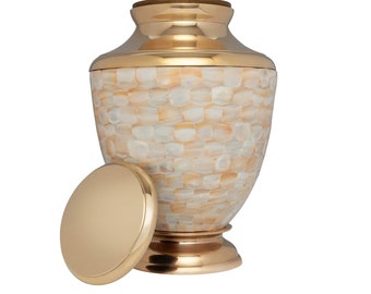 Mother of Pearl Cremation Urn - Handmade in Brass - Large Funeral Urn Adult Size up to 200 lbs