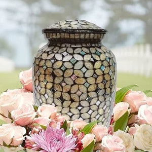 Mosaic Glass Cremation Urn - Hand Made Funeral Urn for - Large Adult Size - one of a kind work of art - 200 cu in
