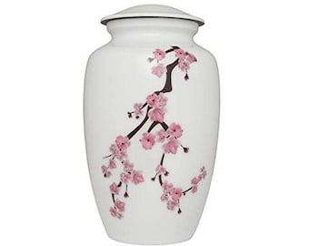 Handmade Pink Cherry Blossom Cremation Urn - Aluminum Funeral Urn (200 lbs)
