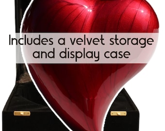 Heart Shaped Cremation Urn – Full Size Adult 210 lbs Funeral Urn with Velvet Storage Box – Handmade Memorial Burial Urn – Large Size
