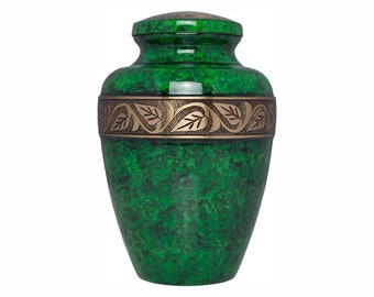 Green Funeral Urn for Human Ashes - Hand Made in Brass - For Cemetery Burial or Niche - Large Size fits Remains of Adults up to 200 lbs